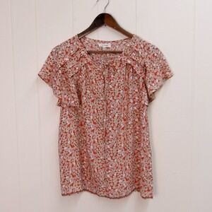 Max‎ Studio Floral Print Blouse Top Womens Small Coral Peach Office Wear / #8098